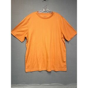Croft & Barrow Easy Care Orange Ribbed Short Sleeve Crew Neck Top Large